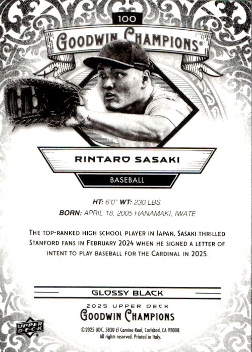 Rintaro Sasaki - 2025 Upper Deck Goodwin Champions Glossy Black #100
