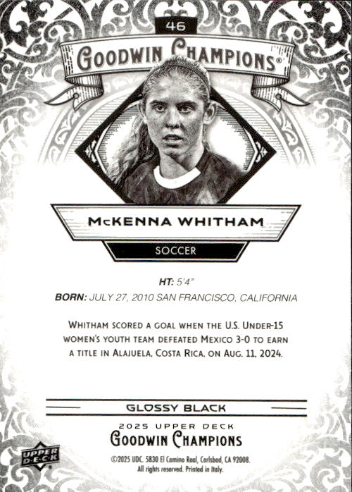McKenna Whitman - 2025 Upper Deck Goodwin Champions Glossy Black #46