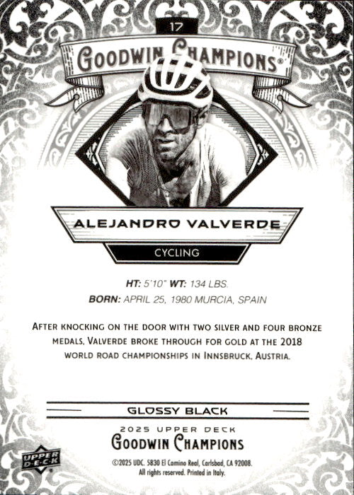Alejandro Valverde - 2025 Upper Deck Goodwin Champions Glossy Black #17