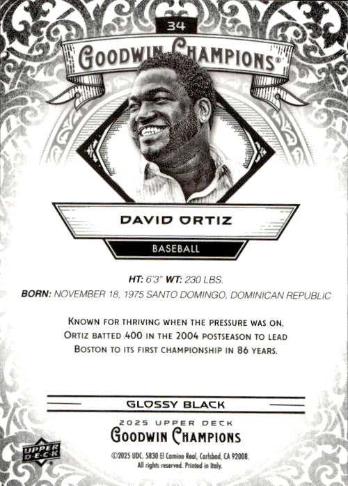 David Ortiz - 2025 Upper Deck Goodwin Champions Glossy Black #34