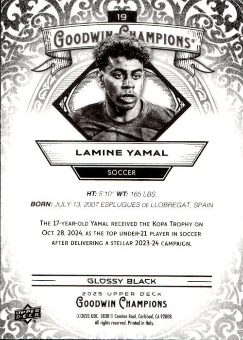 Lamine Yamal - 2025 Upper Deck Goodwin Champions Glossy Black #19