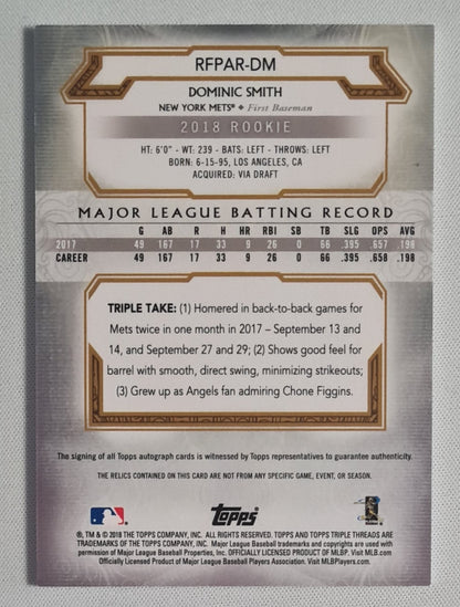 Dominic Smith - 2018 Topps Triple Threats Patch Auto /35 #RFPAR-DM New York Mets