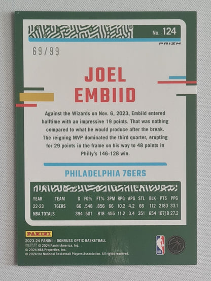 Joel Embiid - 2023/24 Panini Donruss Optic Red Prizm /99 #124 Philadelphia 76ers