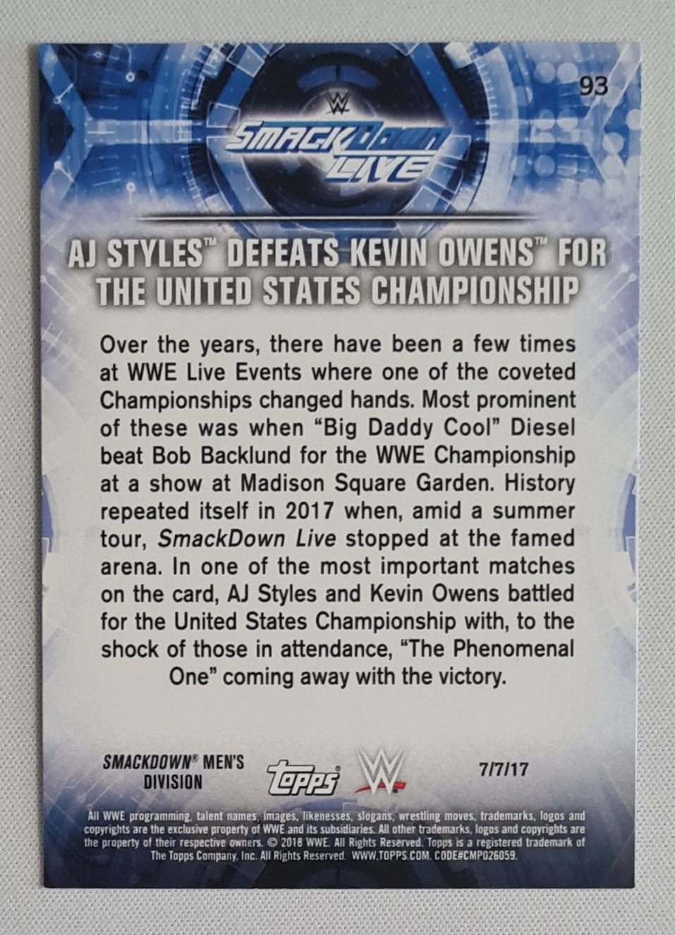 AJ Styles - 2018 Topps WWE Smackdown #93