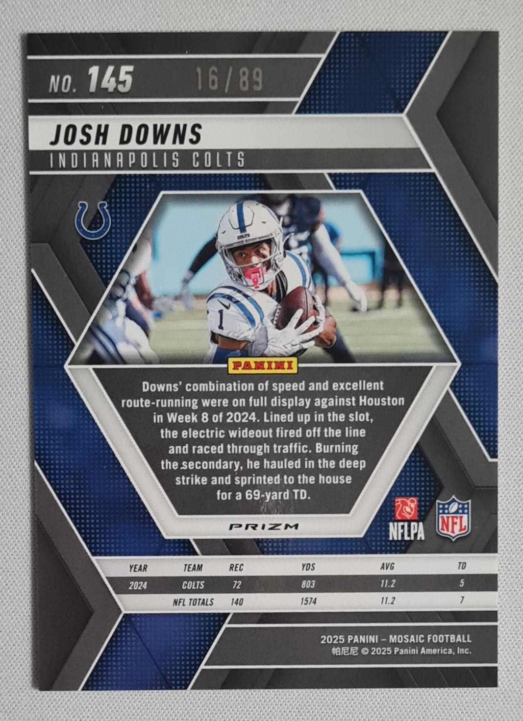 Josh Downs - 2025 Panini Mosaic Fusion Red Yellow /89 #145 Indianapolis Colts