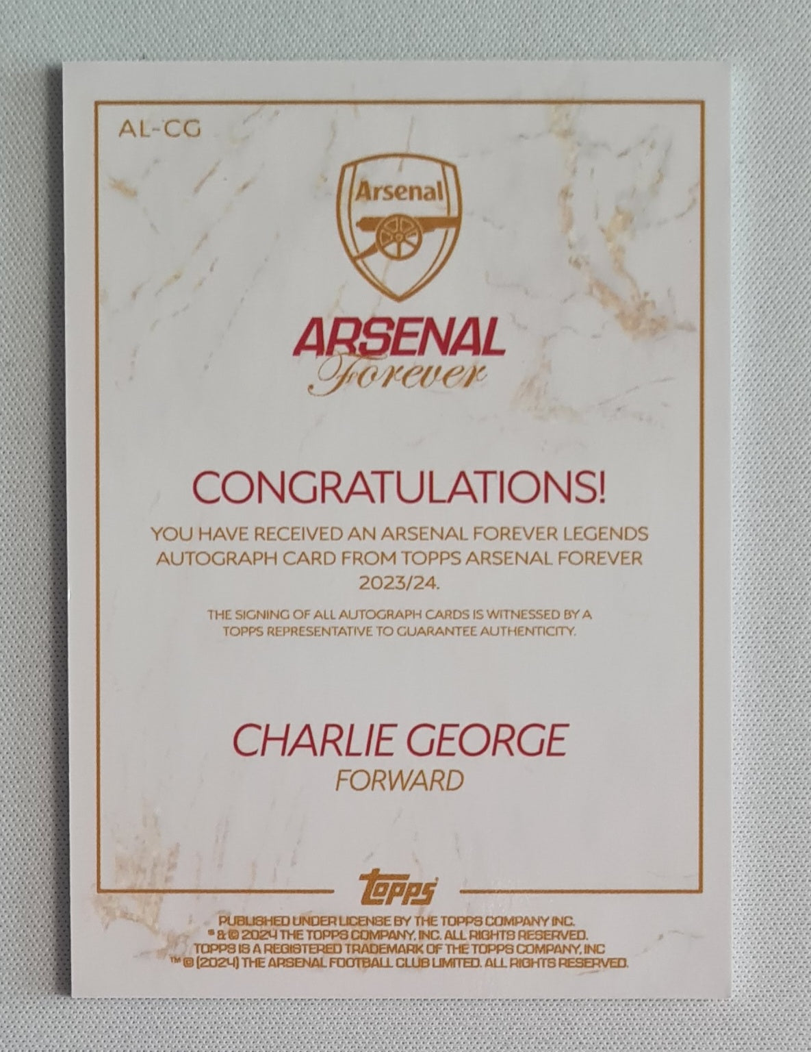 Charlie George - 2023/24 Topps Arsenal Forever Auto #AL-CG