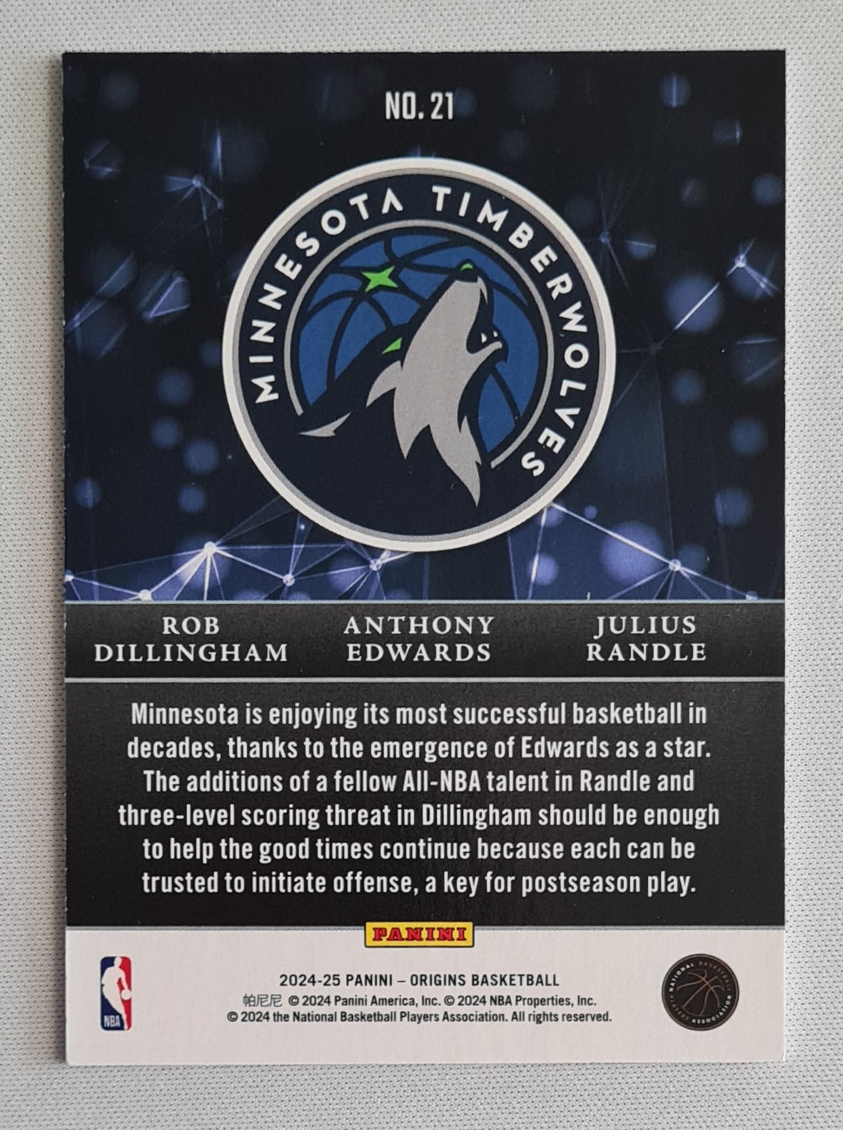 Dillingham & Edwards & Randle - 2024/25 Panini Origins Nucleus #21 Minnesota Timberwolves