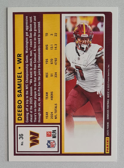 Deebo Samuel - 2025 Panini Donruss Football Purple Press Proof #36 Washington Commanders