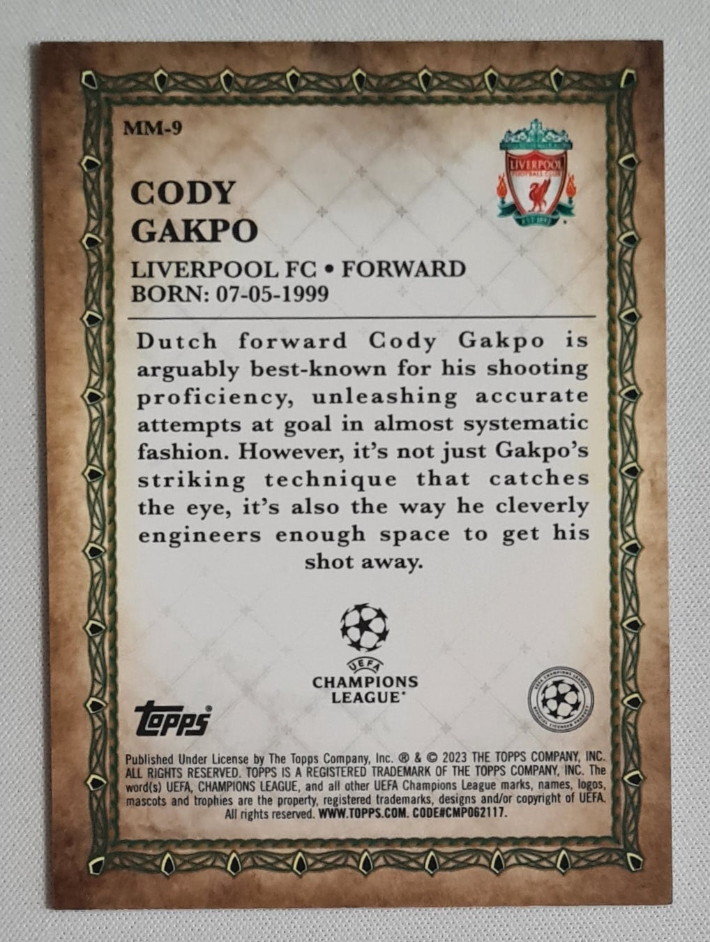 Cody Gakpo - 2022/23 Topps Merlin UEFA Soccer Merlin's Masters #MM-9 Liverpool FC