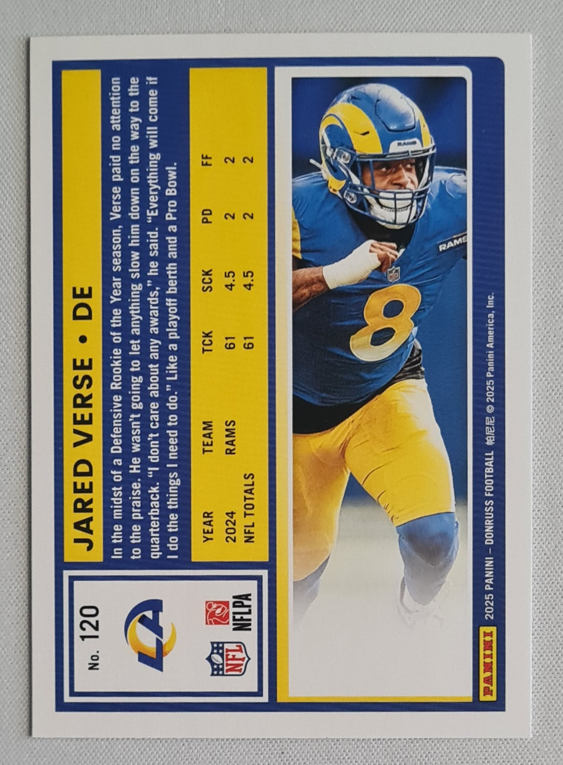 Jared Verse - 2025 Panini Donruss Football Purple Press Proof #120 Los Angeles Rams
