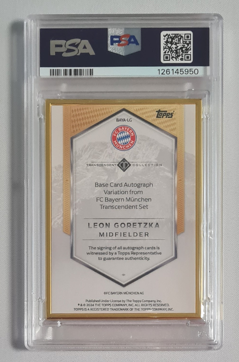 Leon Goretzka - 2023/24 Topps Transcendent Auto Gold /15 PSA 9 #LG Bayern Munich