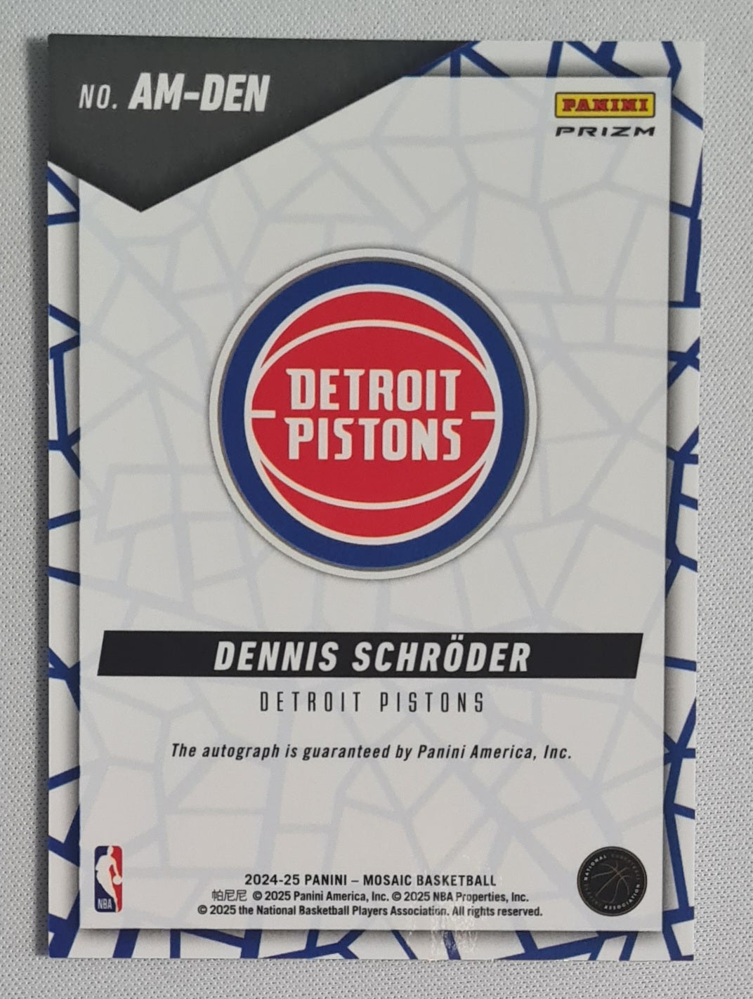 Dennis Schroder - 2024/25 Panini Mosaic Autographs #AM-DEN Detroit Pistons