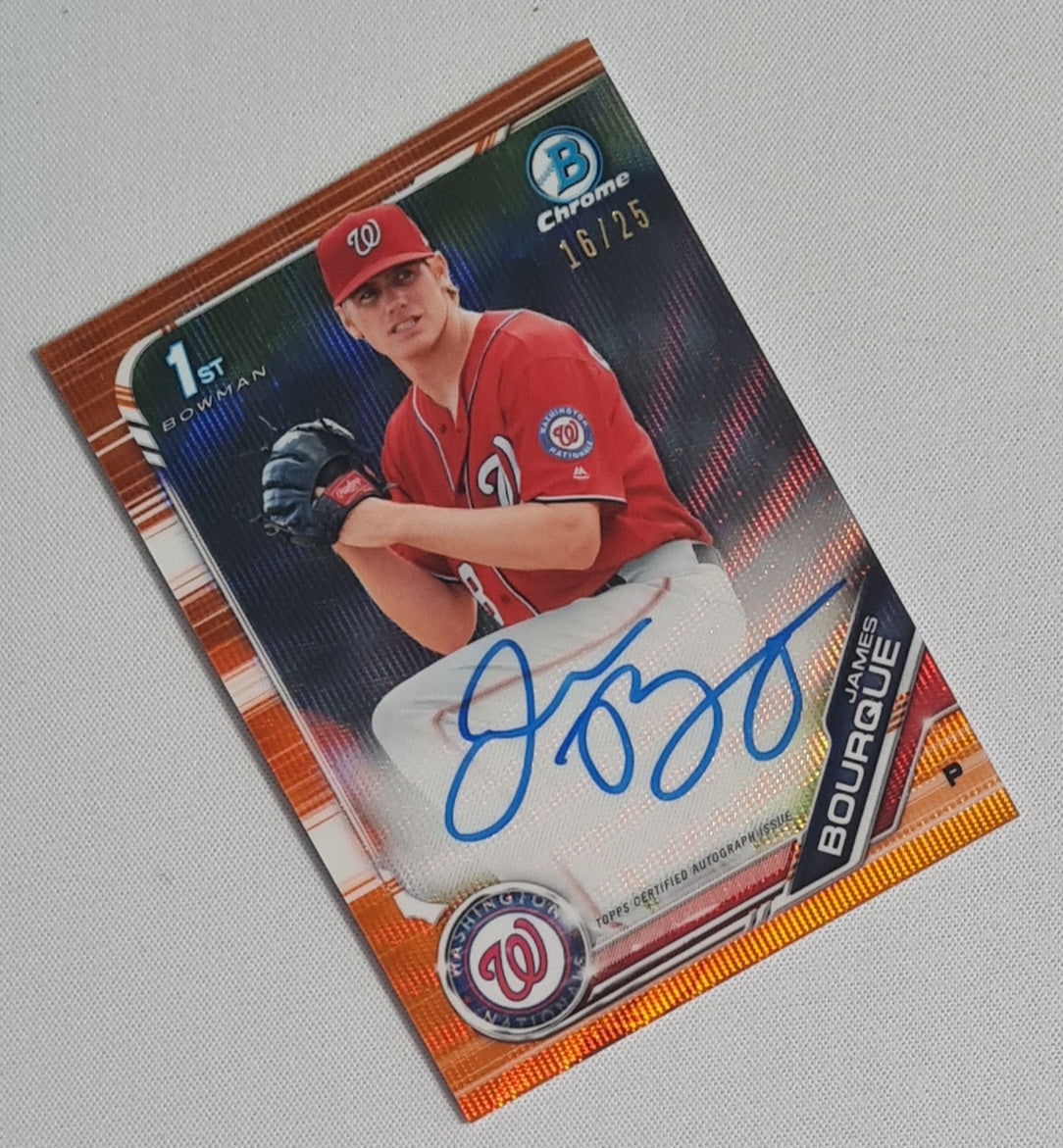 James Bourque - 2019 Topps Bowman Chrome Orange Auto /25 #CPA-JB Washington Nationals