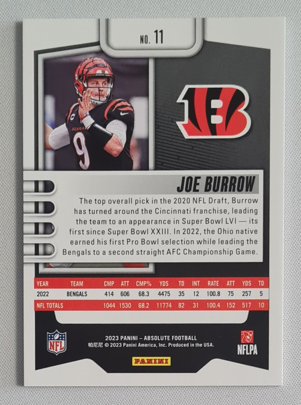 Joe Burrow - 2023 Panini Absolute Football #11 Cincinnati Bengals