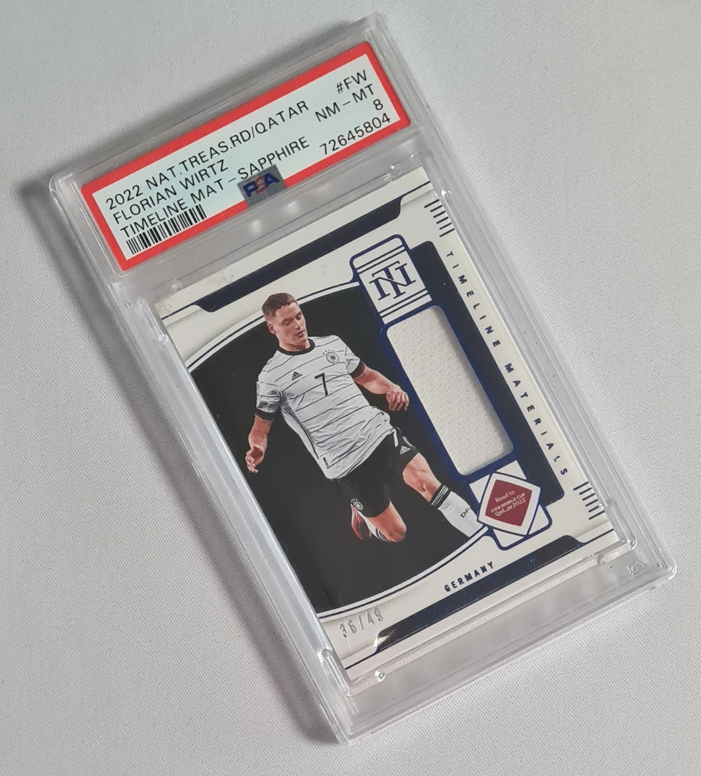 Florian Wirtz - 2022 National Treasures Road to Qatar Timeline Mat Sapphire /49 Patch PSA 8 #FW Germany