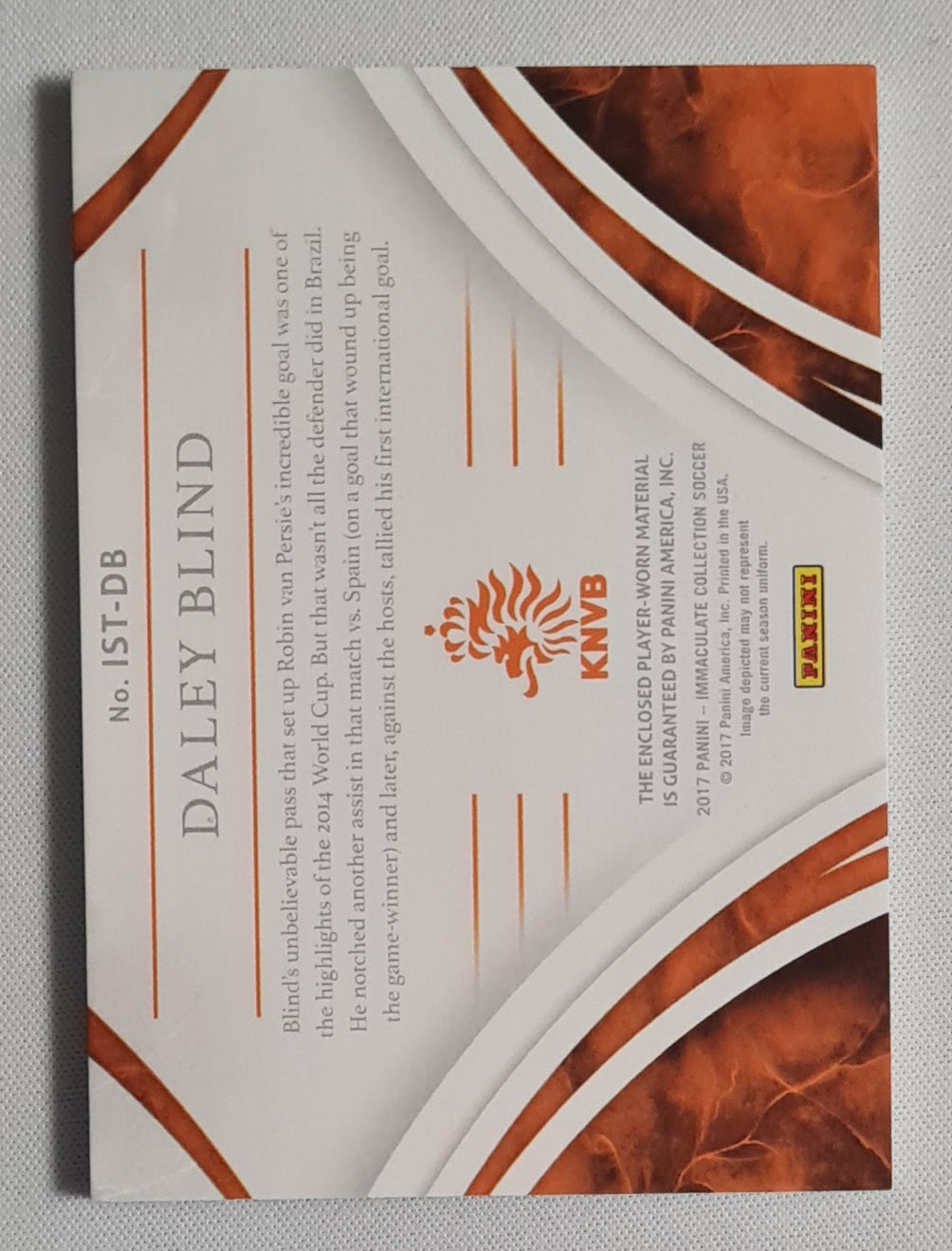 Daley Blind - 2017 Panini Immaculate Collection Soccer The Standard Patch Orange /49 #IST-DB Netherlands