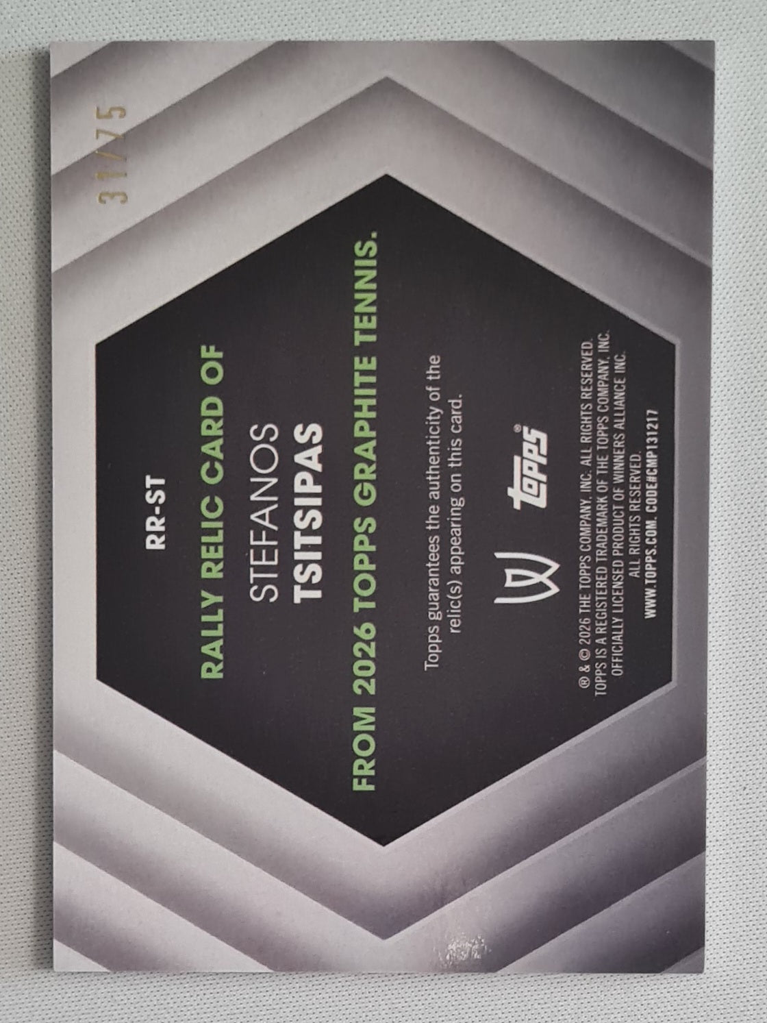 Stefanos Tsitsipas - 2026 Topps Graphite Tennis Rally Relic Card /75 #RR-ST