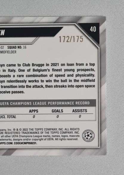 Tibo Persyn - 2022 Topps Chrome Champions League Club Brugge KV #40 /175 Pink