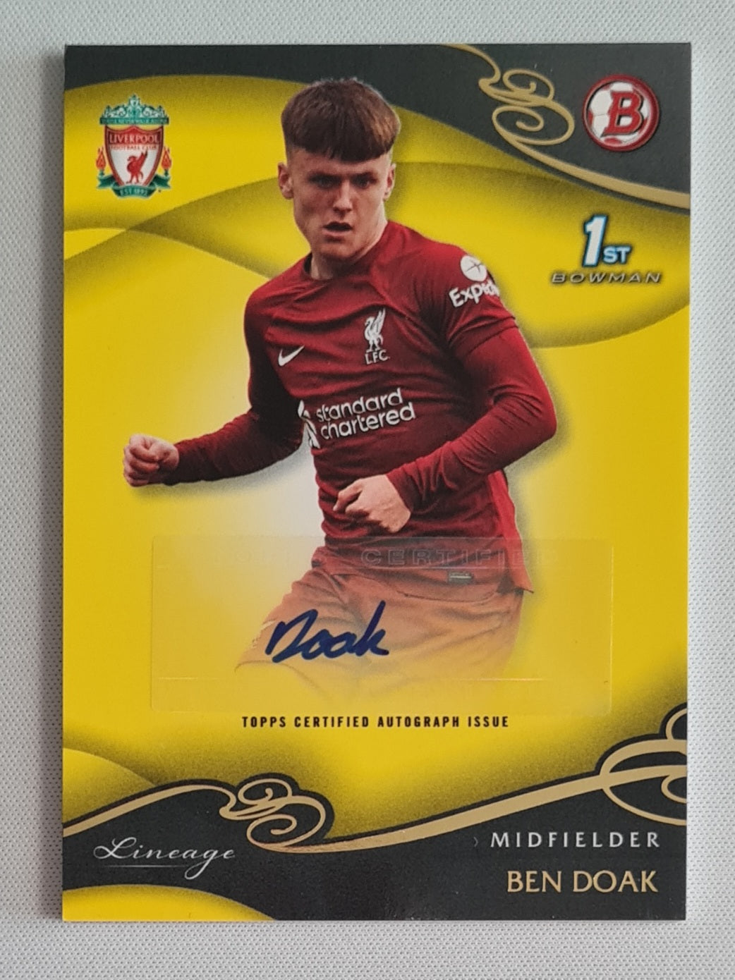 Ben Doak - 2022/23 Topps Liverpool FC Lineage LFC Academy Autograph Yellow /75 #AU-BD