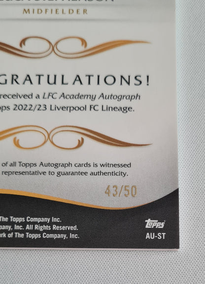 Luca Stephenson - 2022/23 Topps Liverpool FC Lineage Academy Autograph Green /50 #AU-ST