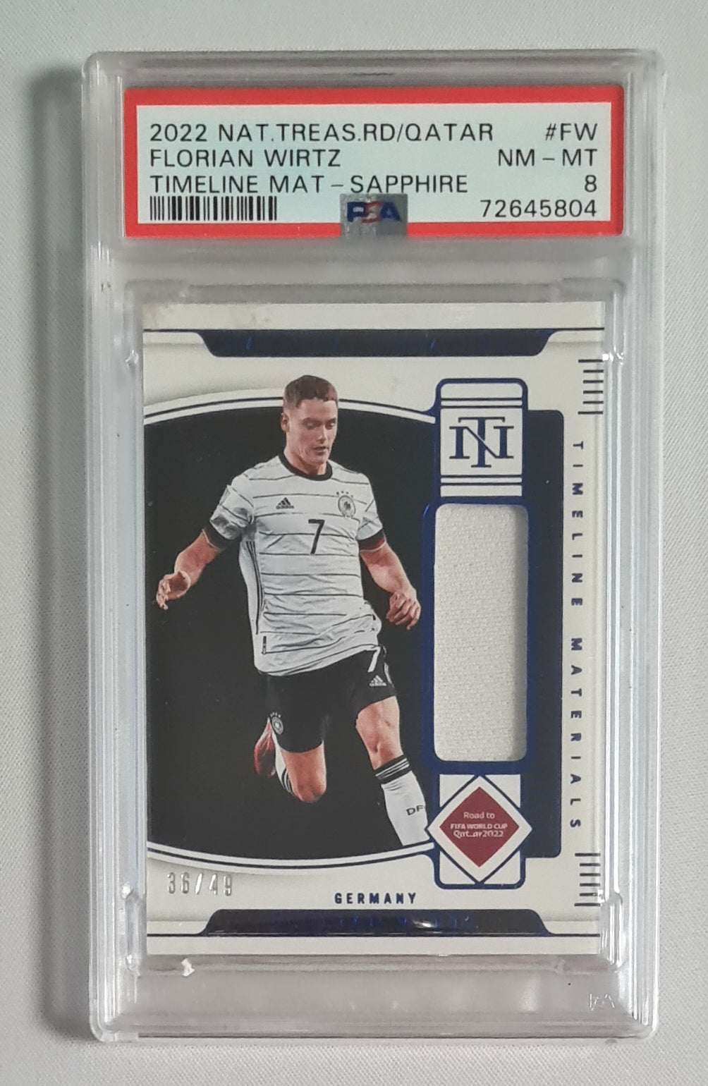 Florian Wirtz - 2022 National Treasures Road to Qatar Timeline Mat Sapphire /49 Patch PSA 8 #FW Germany