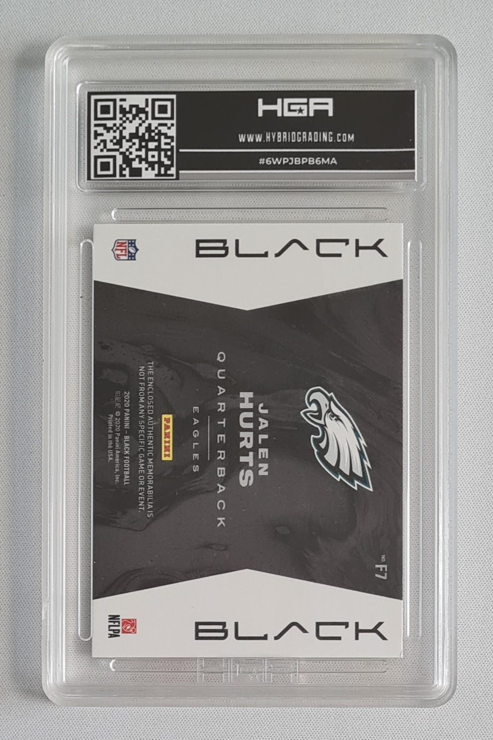 Jalen Hurts - 2020 Panini Black Futuristic Patch /99 HGA 8.5 #F7 Philadelphia Eagles
