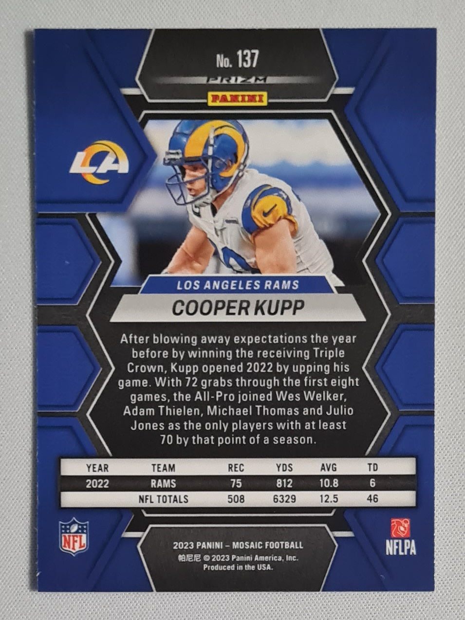 Cooper Kupp - 2023 Panini Mosaic Blue Reactive Prizm #137 Los Angeles Rams