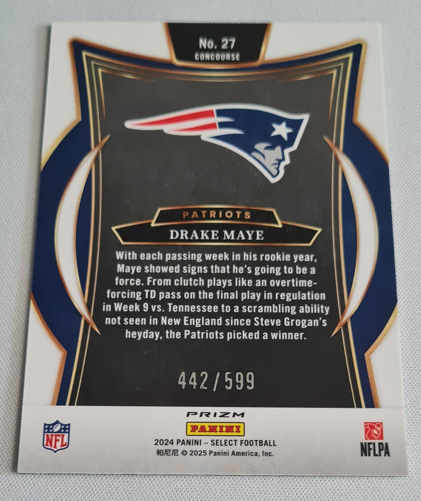 Drake Maye - 2024 Panini Select Football Rookie Card Green Shock /599 Concourse #27 New England Patriots