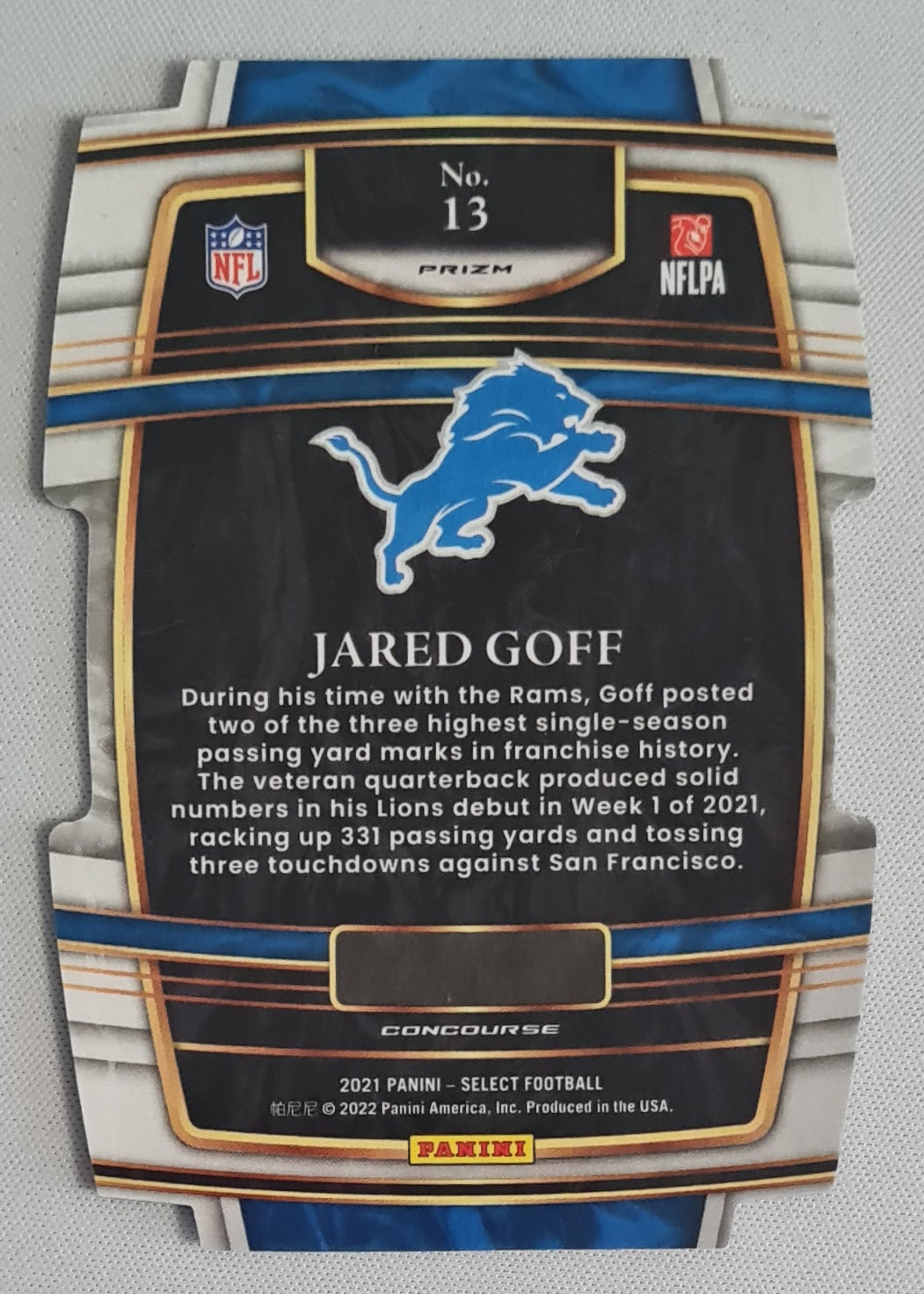 Jared Goff - 2021 Panini Select Red Blue Concouse Die Cut #13 Detroit Lions