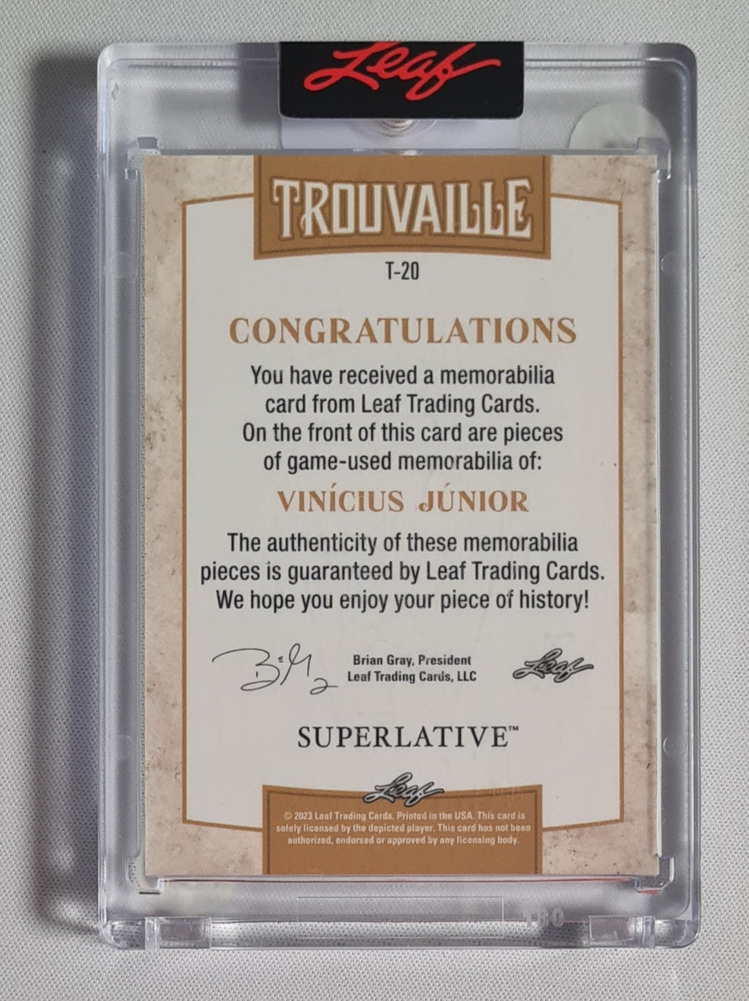 Vinicius Jr - 2023 Leaf Trouvaille Superlative Patch /4 #T-20 Brazil