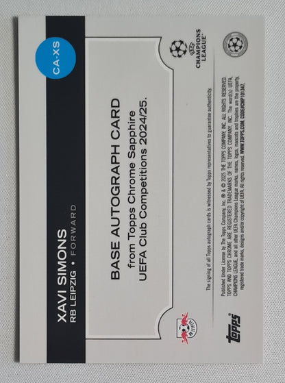 Xavi Simons - 2024/25 Topps Chrome Sapphire UCC Orange Auto /25 #CA-XS RB Leipzig