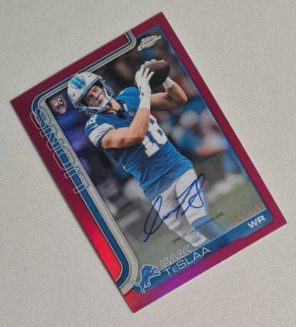 Isaac Teslaa - 2025 Topps Chrome NFL Pink Auto /399 #RA-ITS Detroit Lions