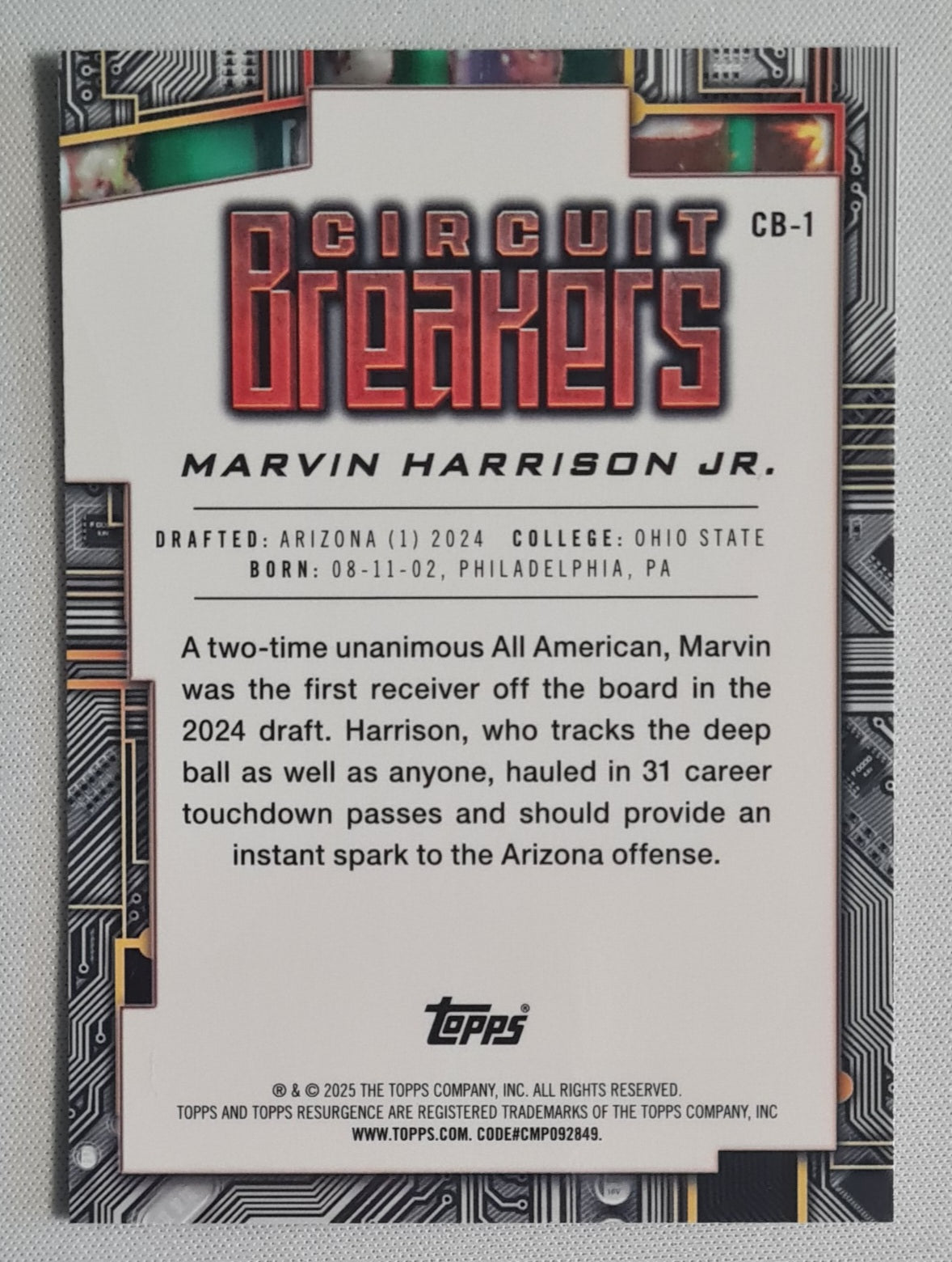 Marvin Harrison Jr - 2024 Topps Resurgence Circuit Breakers #CB-1 Arizona Cardinals