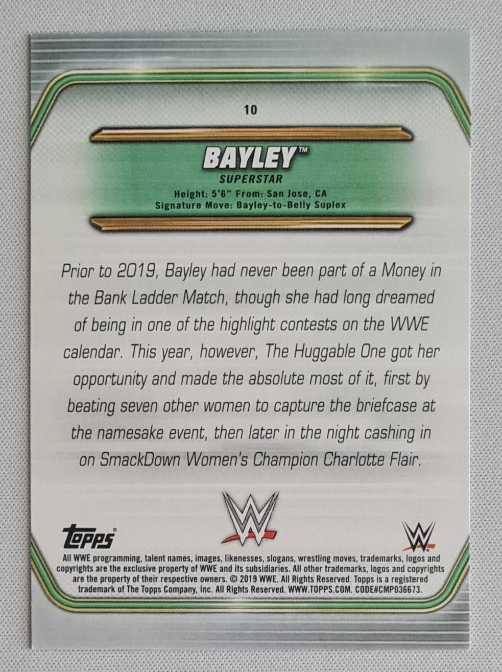 Bayley - 2019 Topps WWE Money In The Bank #10