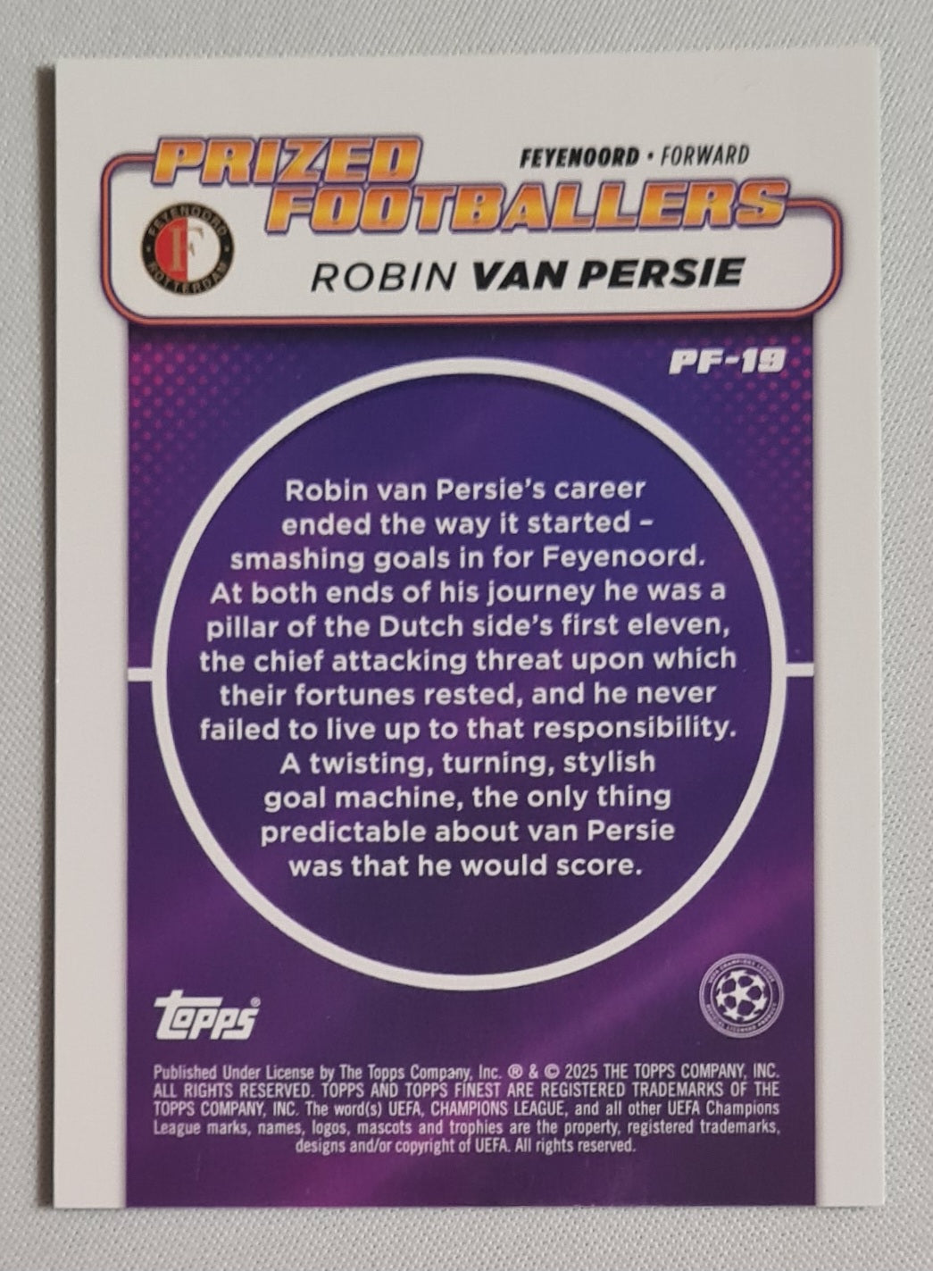 Robin van Persie - 2024/25 Topps Finest Prized Footballers Green /99 #PF-19 Feyenoord