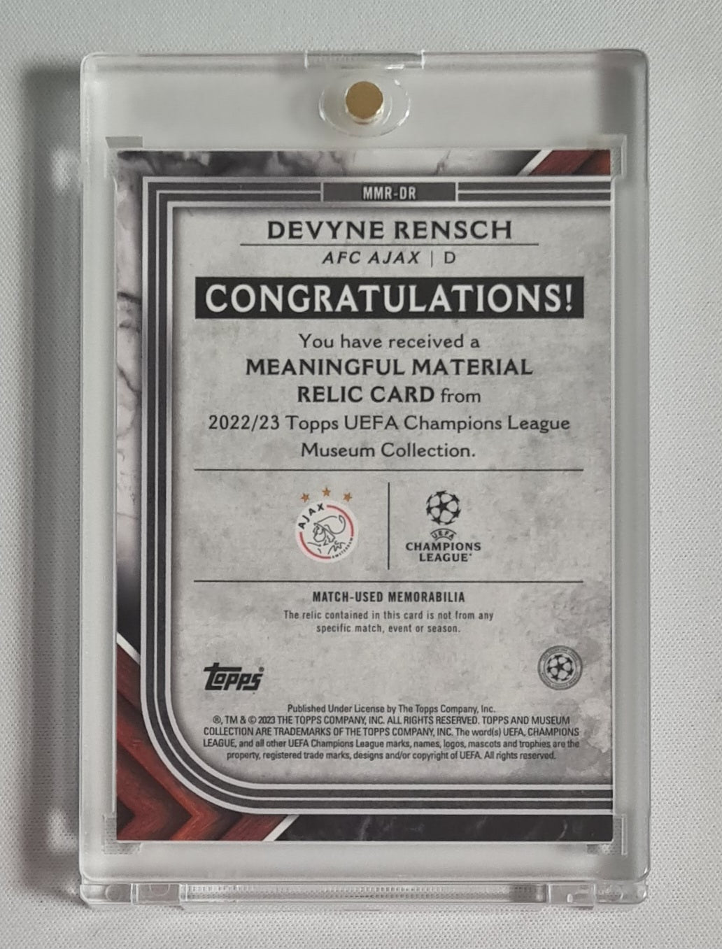 Devyne Rensch - 2022/23 Topps UEFA CL Museum Collection Meaningful Material /250 #MMR-DR AFC Ajax