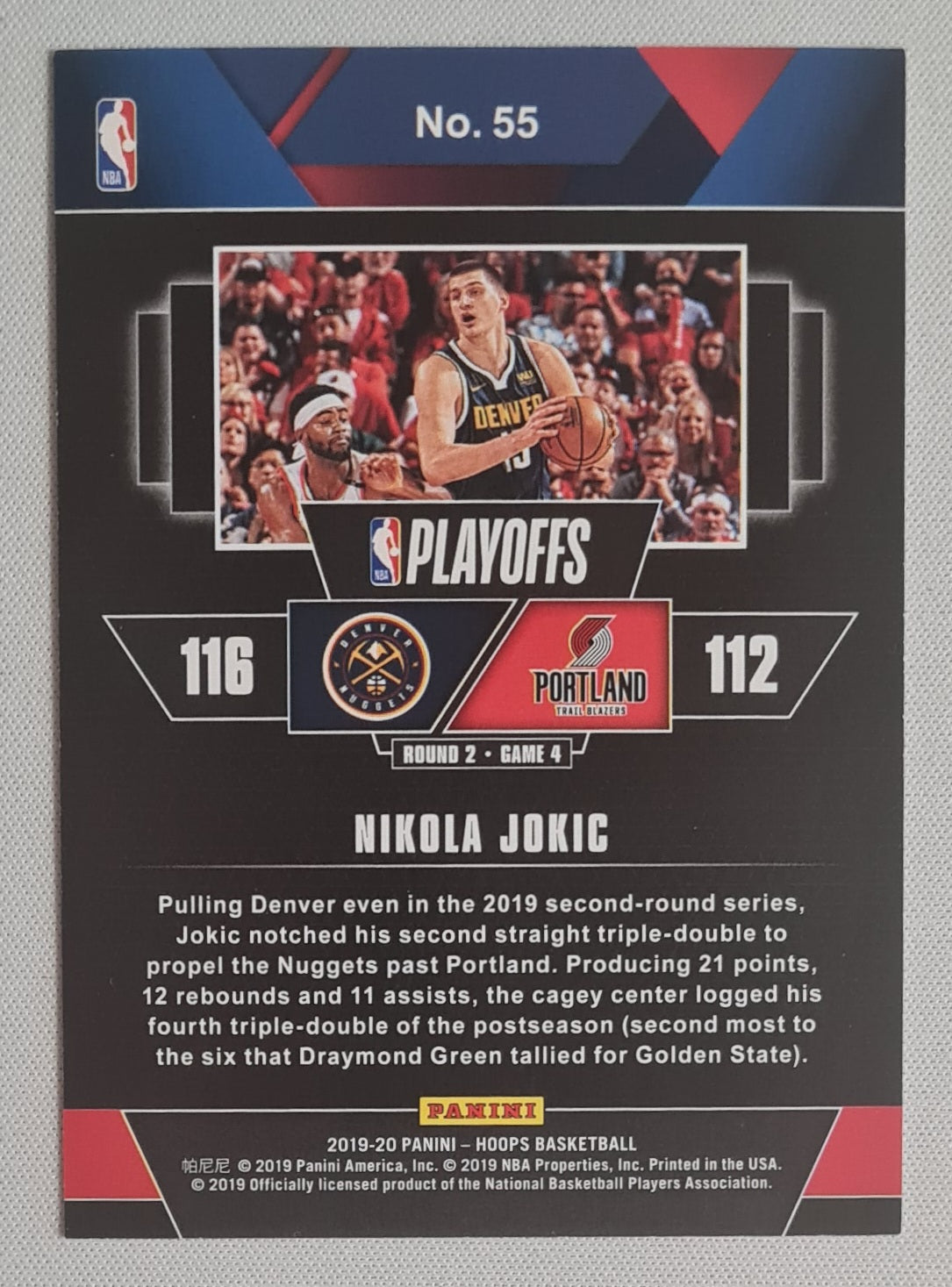 Nikola Jokic - 2019/20 Panini Hoops Road to the Finals /999 #55 Denver Nuggets