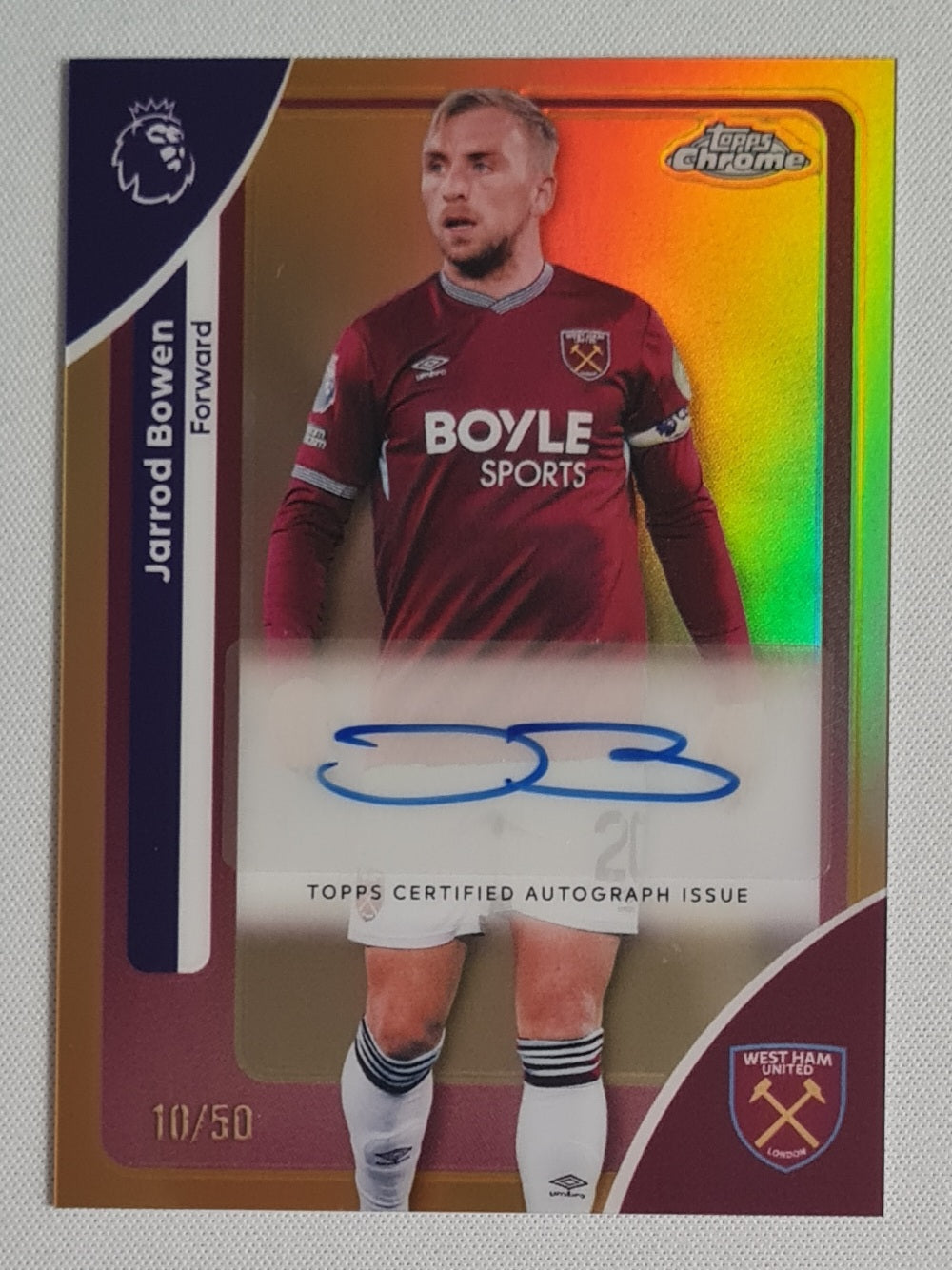 Jarrod Bowen - 2026 Topps Chrome Premier League Gold Auto /50 #CA-BO West Ham United