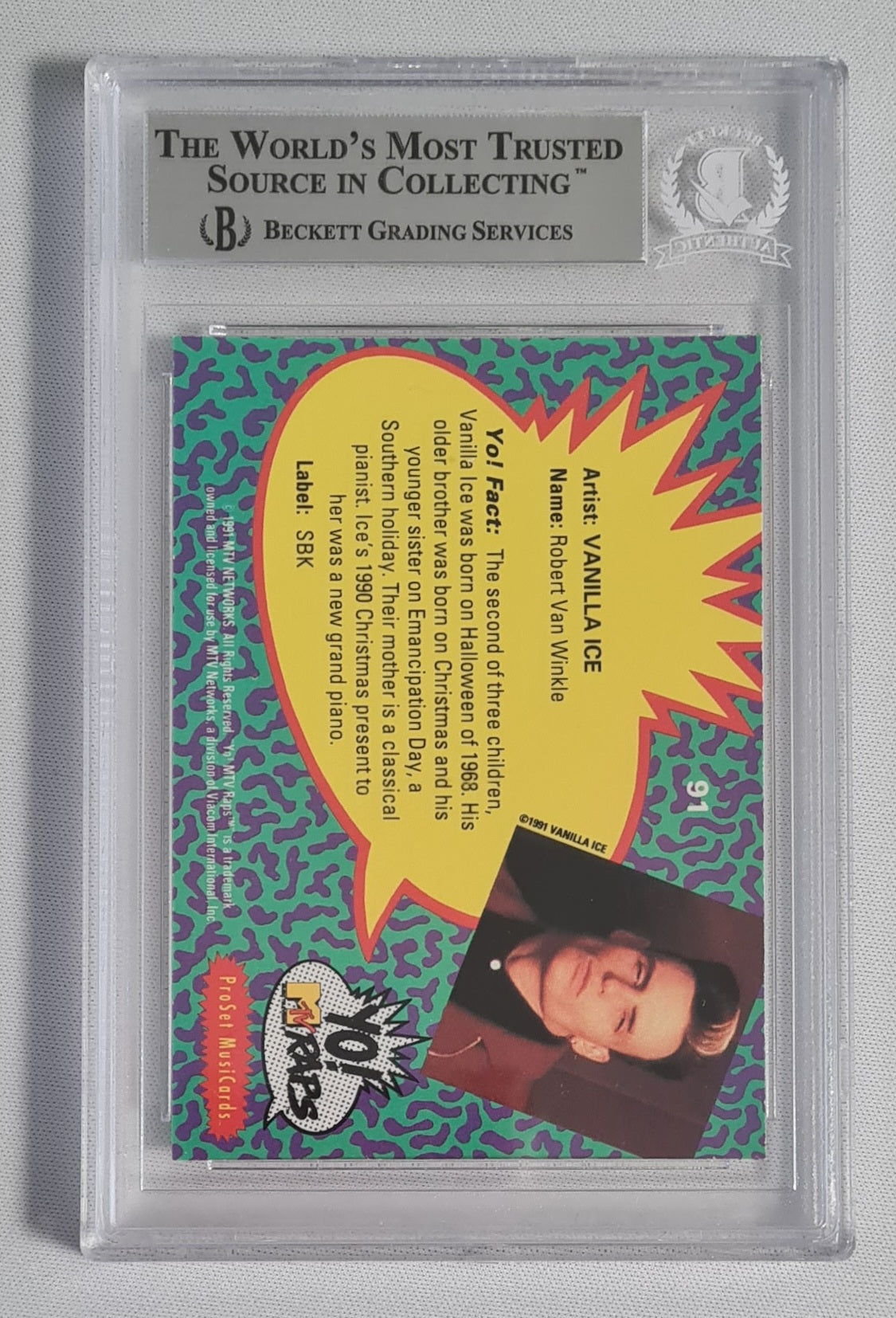 Vanilla Ice - 1991 Yo! MTV Raps Complete Series Auto BGS #91