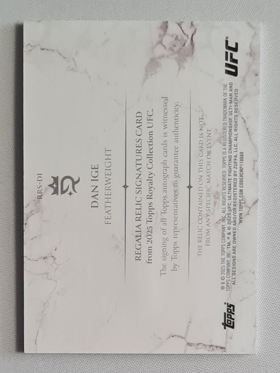 Dan Ige - 2025 Topps UFC Royalty Regalia Relic Signatures /25 #RRS-DI