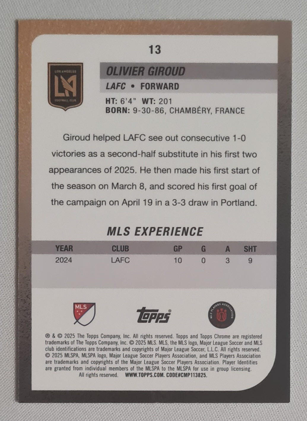 Olivier Giroud - 2025 Topps Chrome Sapphire MLS #13 LAFC