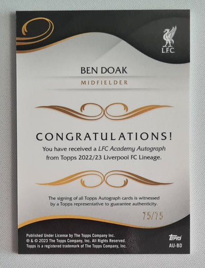Ben Doak - 2022/23 Topps Liverpool FC Lineage LFC Academy Autograph Yellow /75 #AU-BD