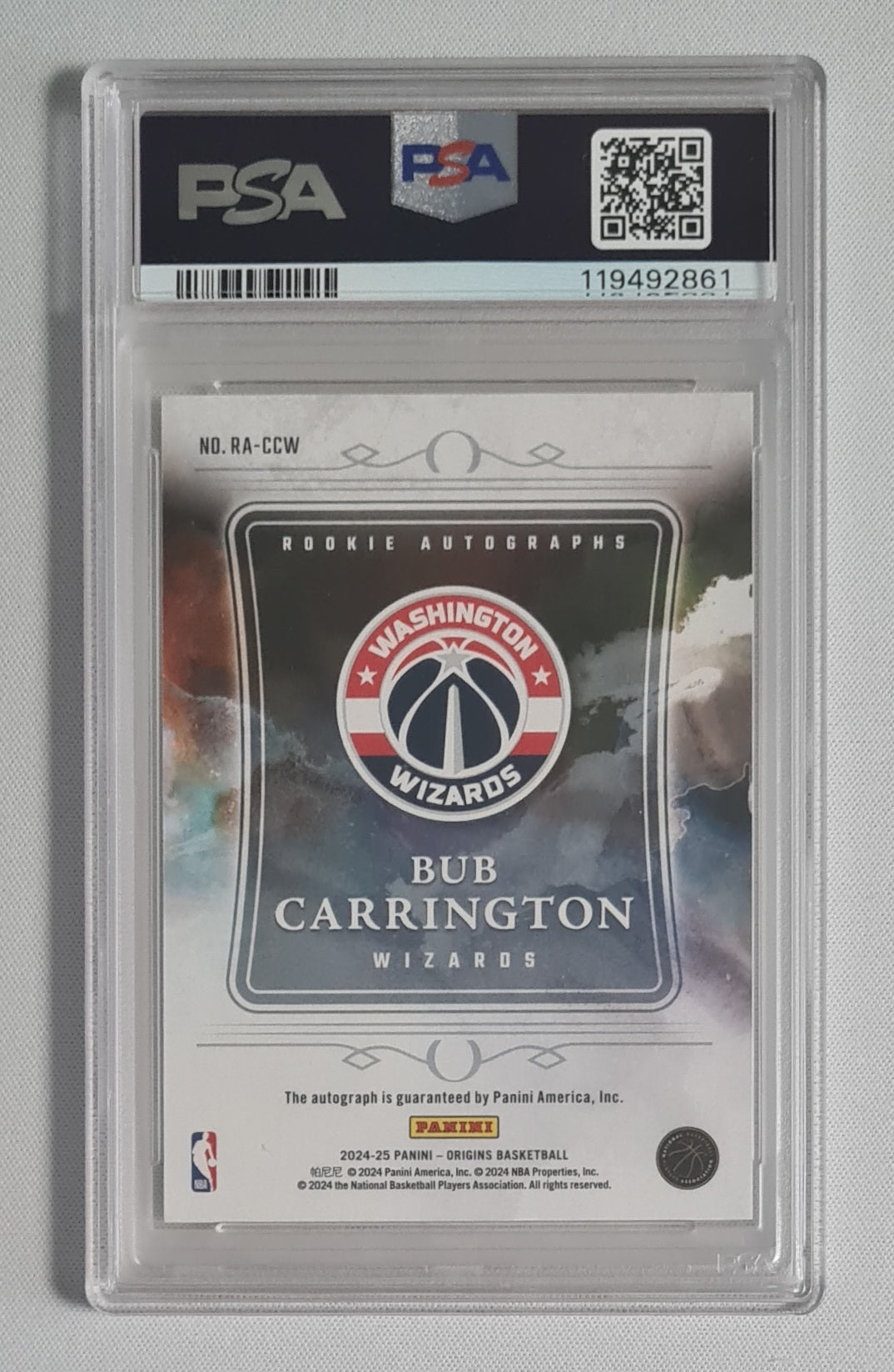 Bub Carrington - 2024 Panini Origins Rookie Autograph PSA 10 #RACCW Washington Wizards
