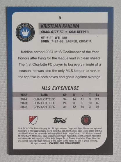 Kristijan Kahlina - 2025 Topps Chrome Sapphire MLS #5 Charlotte FC
