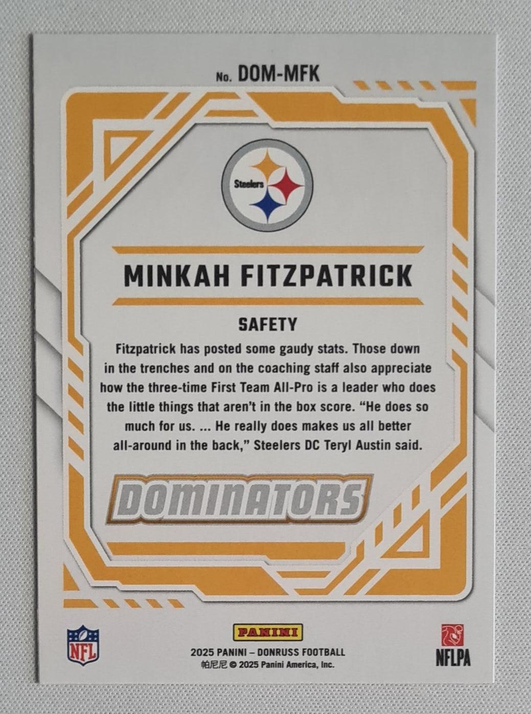 Minkah Fitzpatrick - 2025 Panini Donruss Football Dominators #DOM-MFK Pittsburgh Steelers