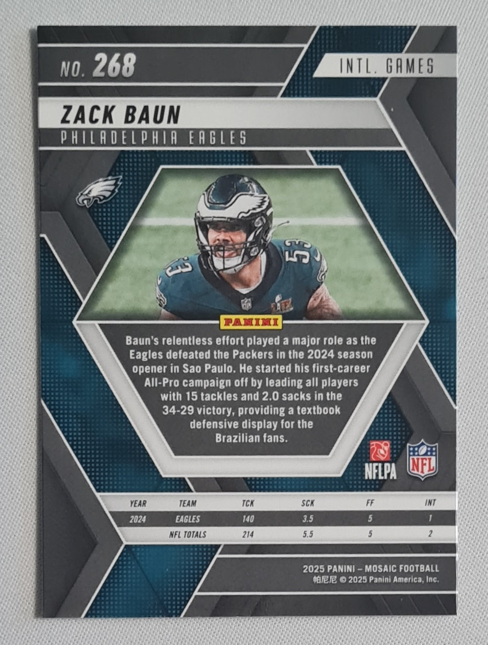 Zack Baun - 2025 Panini Mosaic NFL International Games Brazil #268 Philadelphia Eagles