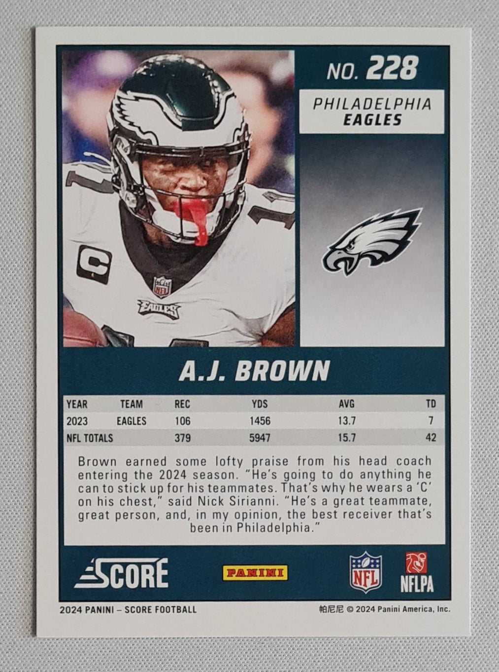 AJ Brown - 2024 Panini Score Football #228 Philadelphia Eagles