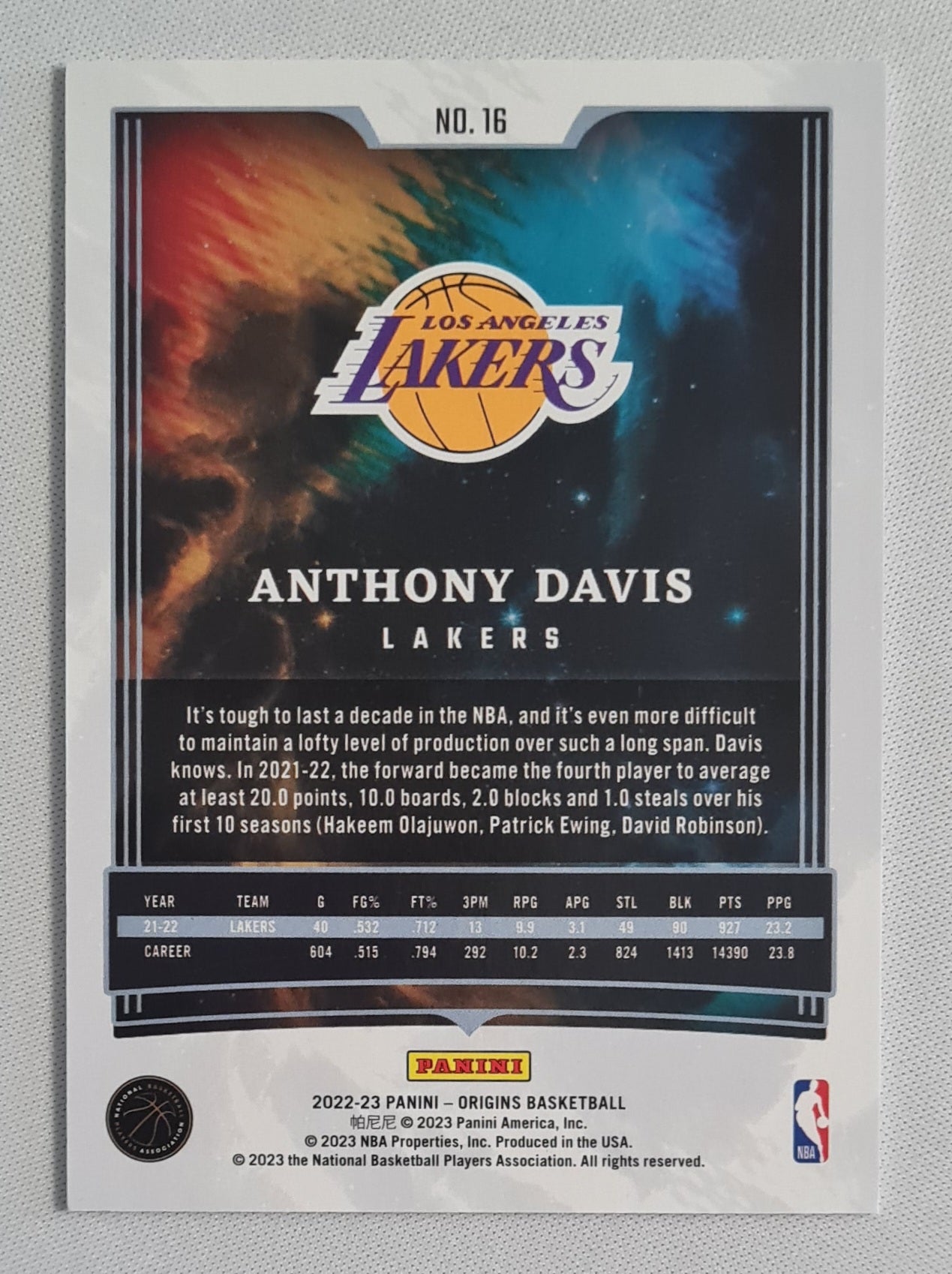 Anthony Davis - 2022/23 Panini Origins /49 #16 Los Angeles Lakers