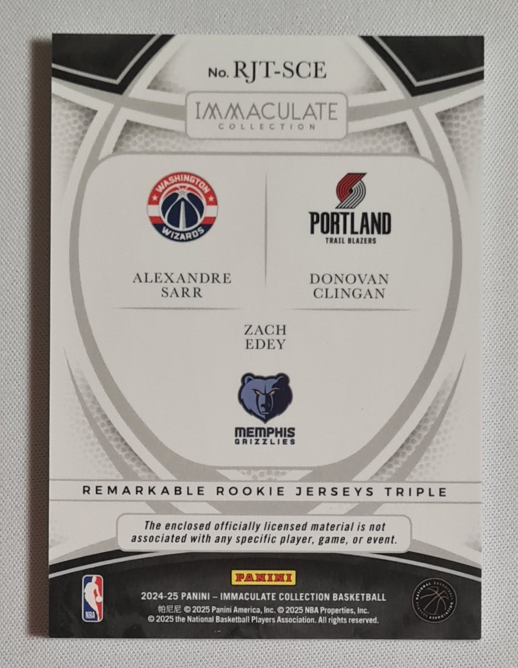 Sarr Clingan Edey - 2024/25 Panini Immaculate Remarkable Rookie Jerseys Triple #RJT-SCE