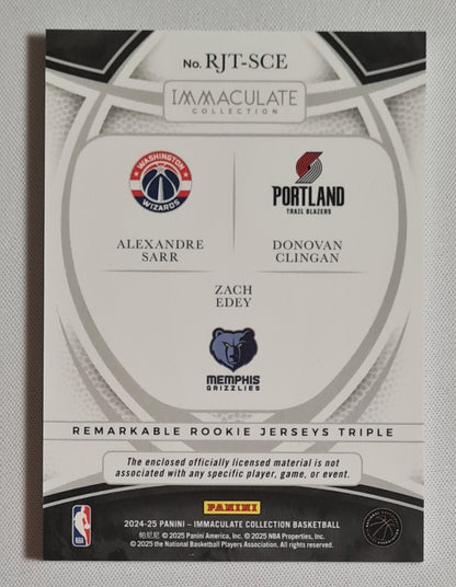 Sarr Clingan Edey - 2024/25 Panini Immaculate Remarkable Rookie Jerseys Triple #RJT-SCE